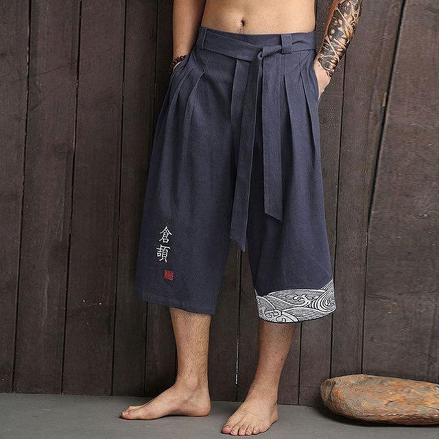 2025 Summer Men Chinse Style Hanfu Traditional Pants Men Asian Bath Pants Male Japan Style Trousers Linen Cropped Pants