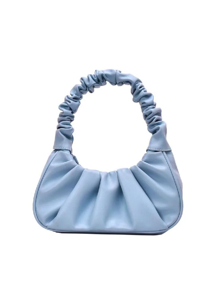 Elegant Pleated Handbag Women Leather Travel Totes Shoulder Bag (Blue)