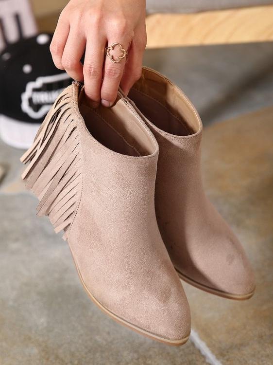 Thick Low Heel Tassel Ankle Short Boots