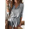 Women's Solid Color Lace-up Long-sleeved Shorts Jumpsuit