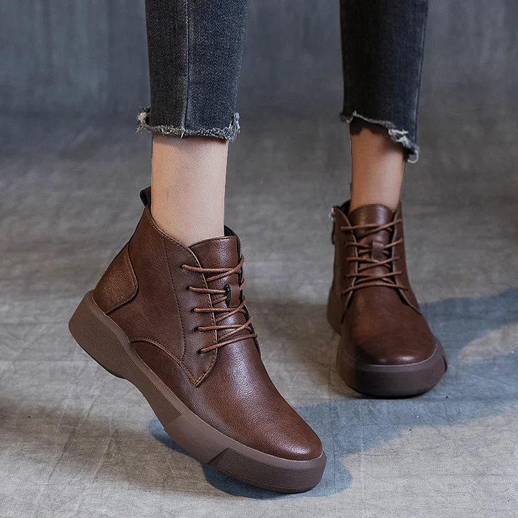 Sale/Brown	UK5.5\Women Arch Spupport Leather Ankle Boots Warm Femme Short Boots Waterproof  Shoes shopify Stunahome.com