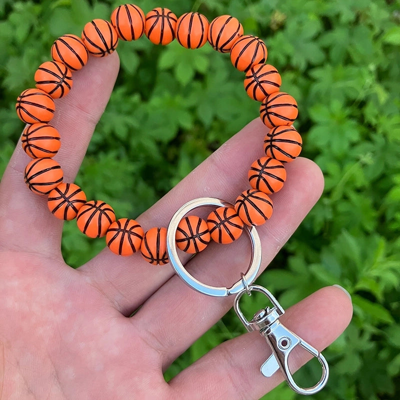 Vintage Style Minimalist Basketball Football Wood Beaded Unisex Bag Pendant Keychain