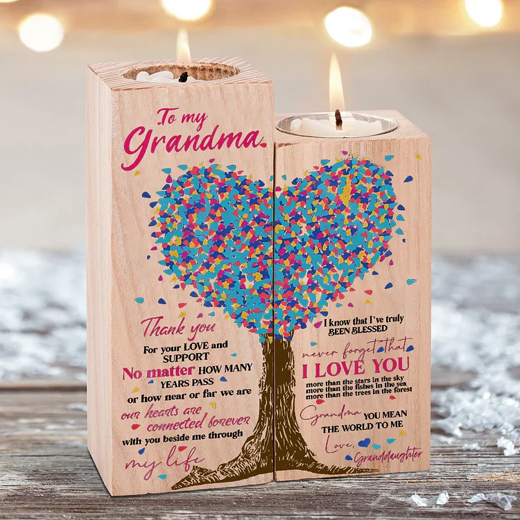 To My Grandma Family Tree Candle Holder You Mean The World To Me Wood Candlesticks Gifts for Grandma