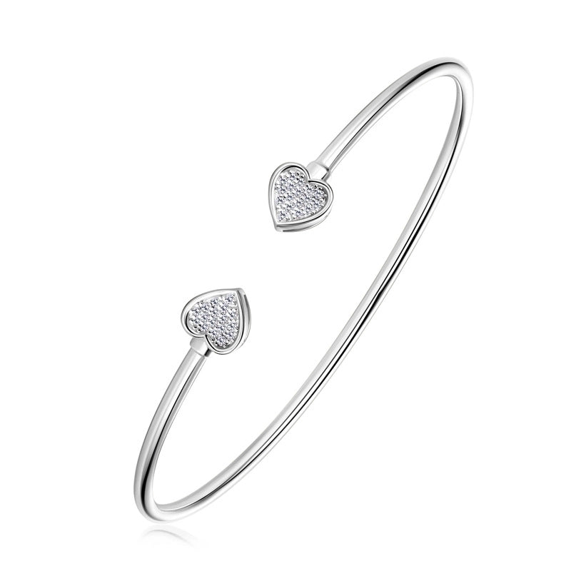 925 Sterling Silver Moissanite Heart Shape Bangle