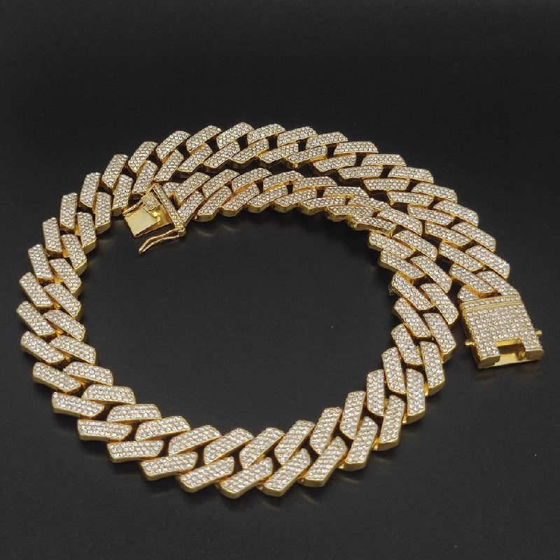 Direct Explosions Diamond 20mm Three-row Drill Miami Cuba Chain Full Of Zircon Men's Hip-hop Necklace