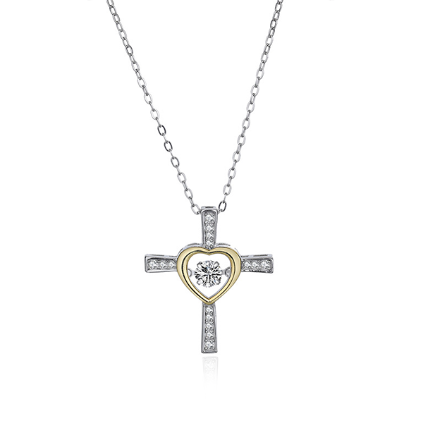 Sterling Silver Heart Cross Pendant Necklace