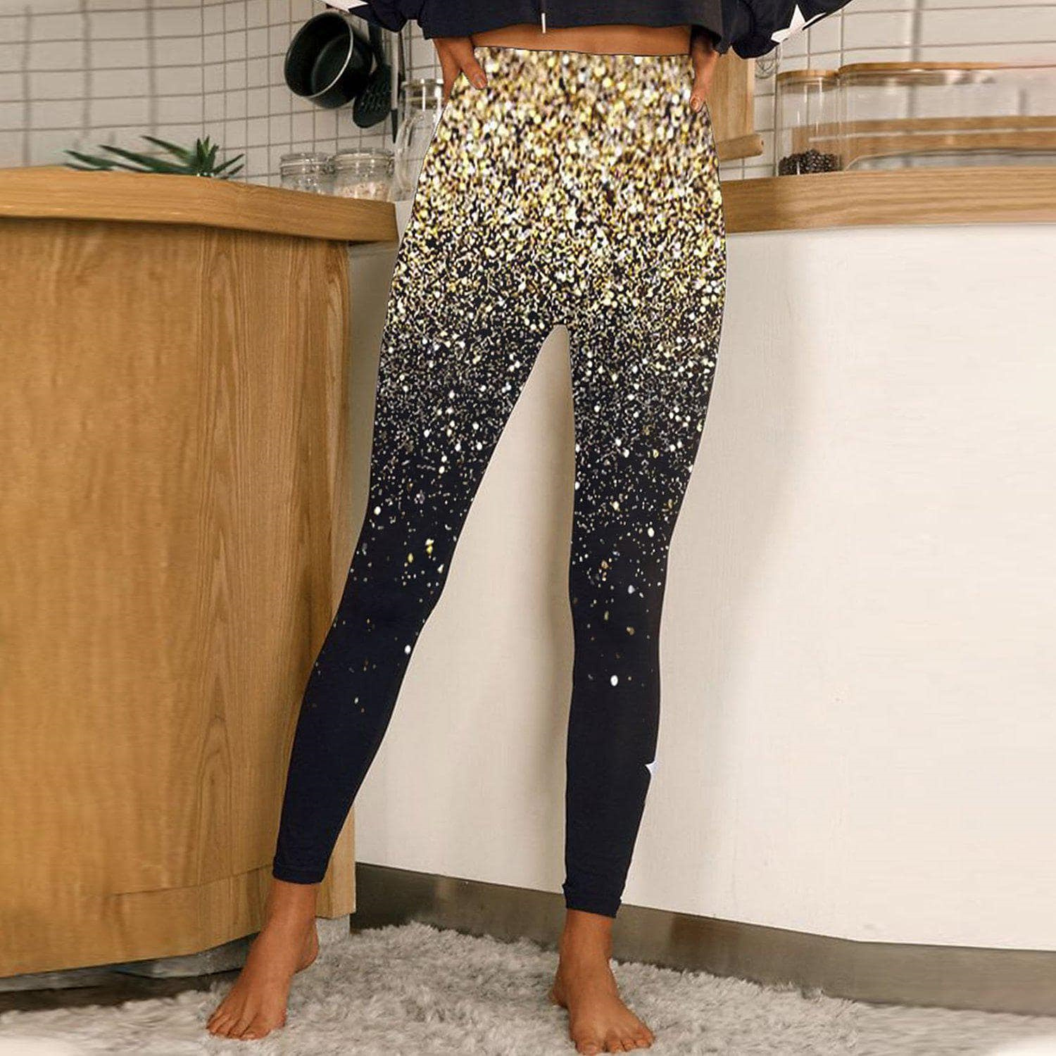 Plus Size  Christmas Printed Stretch Leggings