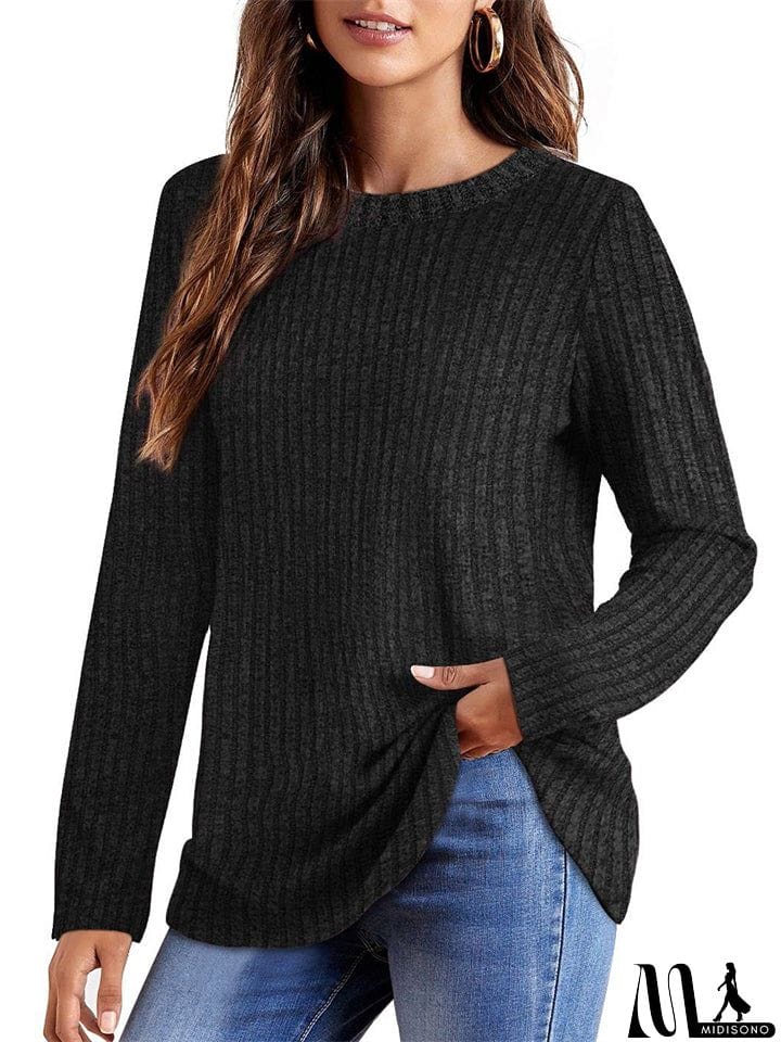MidiSono - Female Knitwear Solid Ribbed Autumn Winter T-shirts
