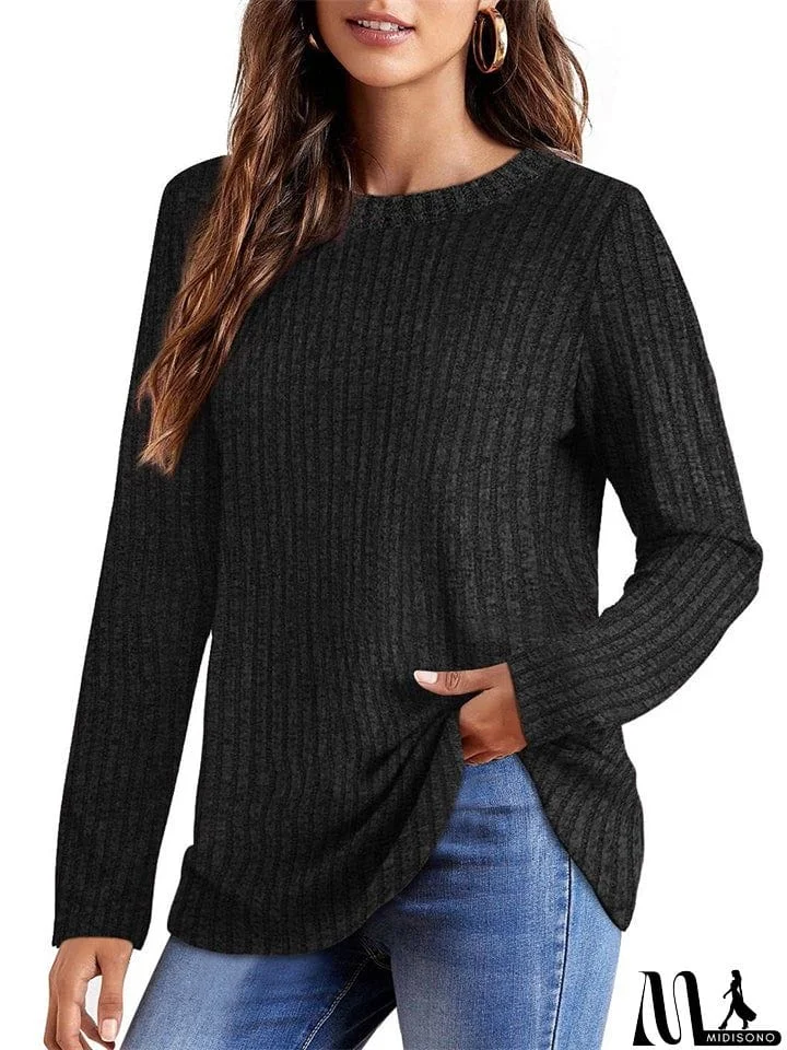 MidiSono - Female Knitwear Solid Ribbed Autumn Winter T-shirts