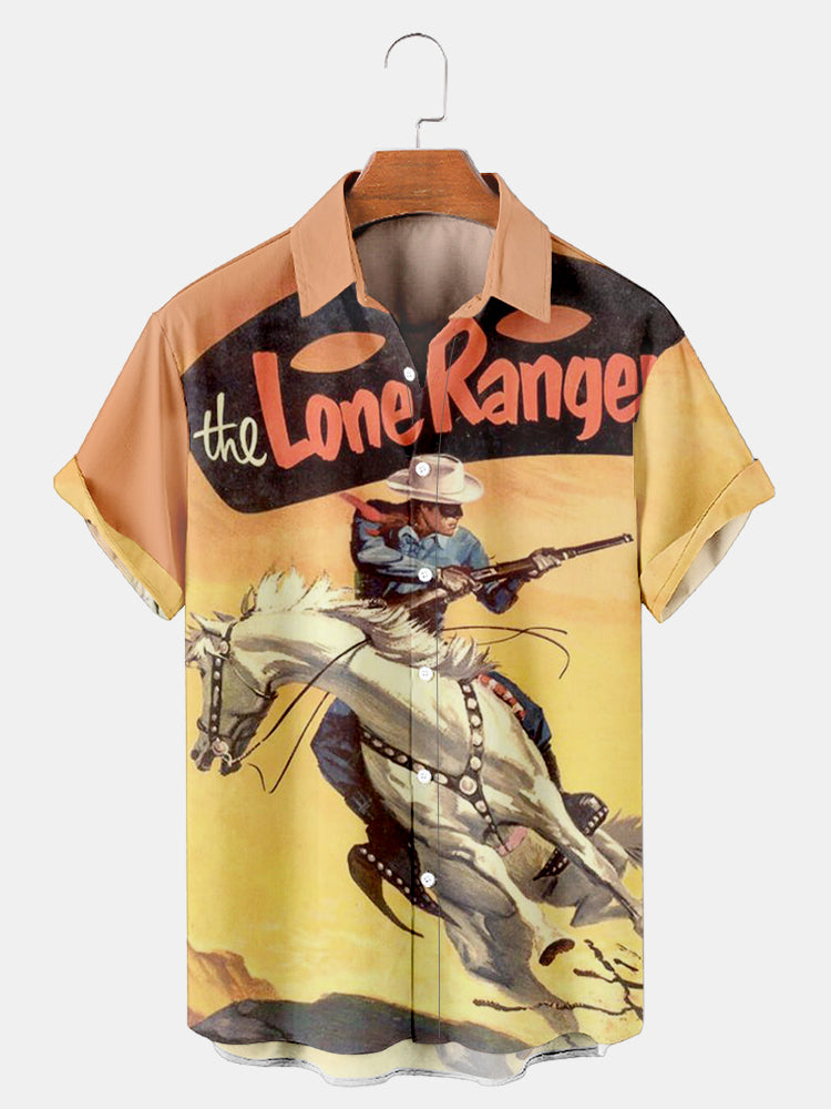 Men'S Classic Vinatge West Movie LONE RANGER Printed Shirt PLUSCLOTHESMAN