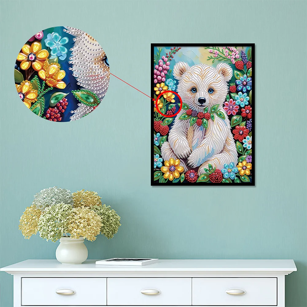 Diamond Painting - Partial Special Shaped Drill - Flower Bear(Canvas|30*40cm)