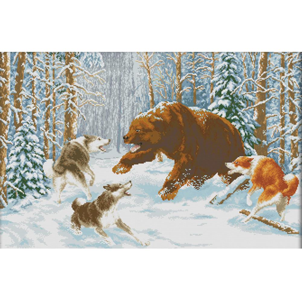 

Snow Wolf And Bear - 14CT Stamped Cross Stitch - 70*49cm (Big Size), 501 Original