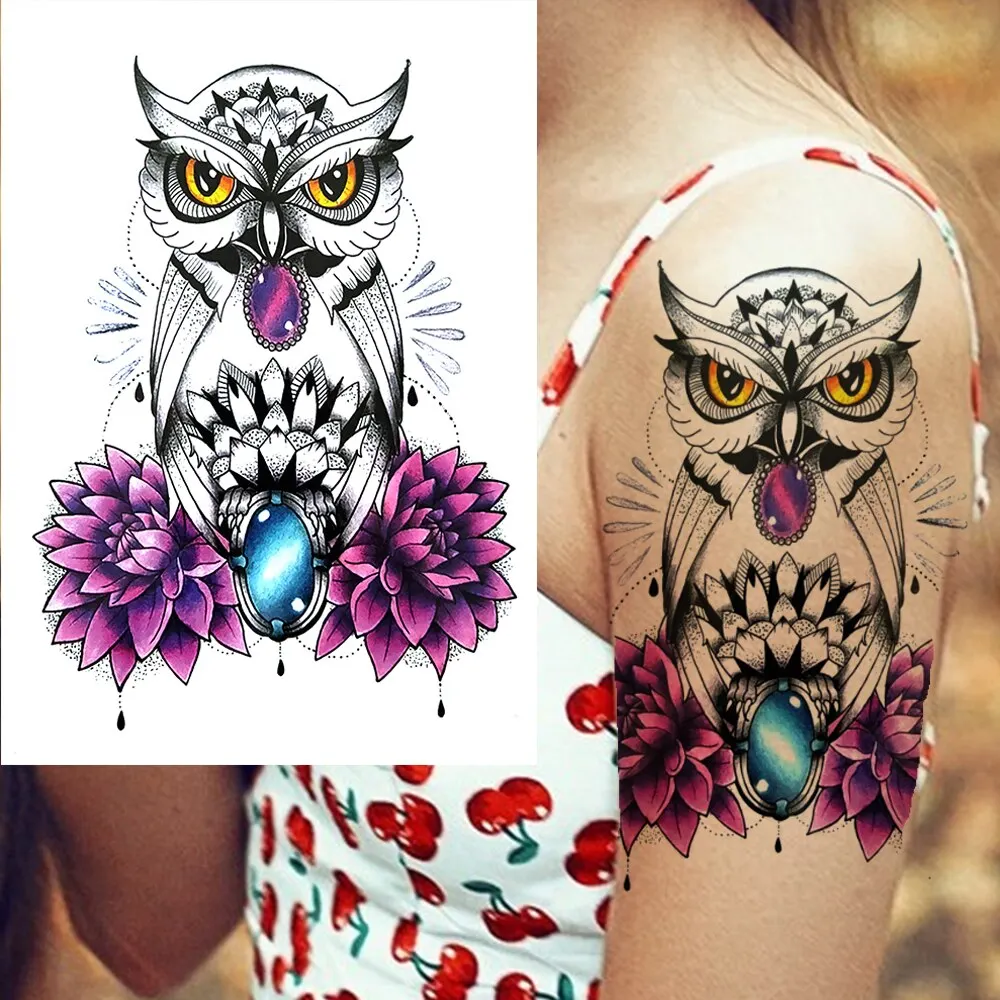3D Flower Triangle Temporary Tattoos For Women Girl Fake Wolf Deer Geometry Tattoo Sticker Peony Dahlia Body Art Adults Tatoos