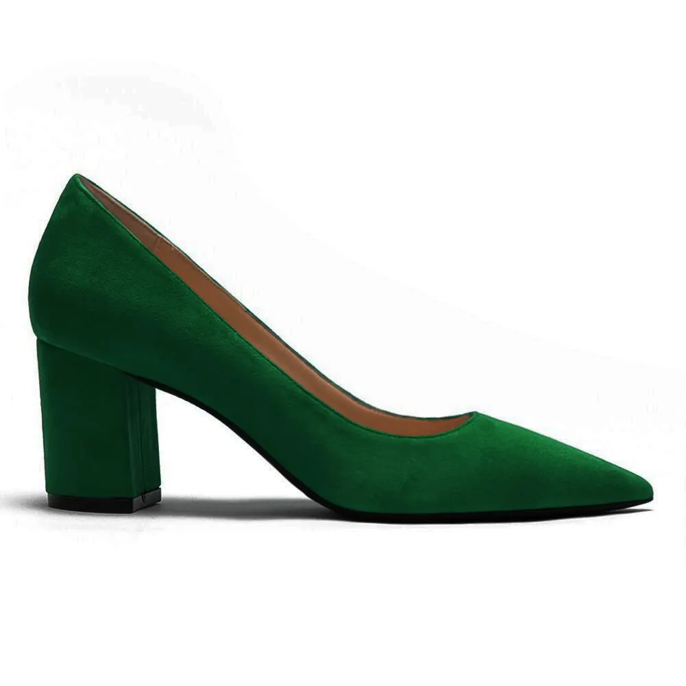 65mm Women Chunky Heels Comfortable Middle Block Heel Pumps-vocosishoes