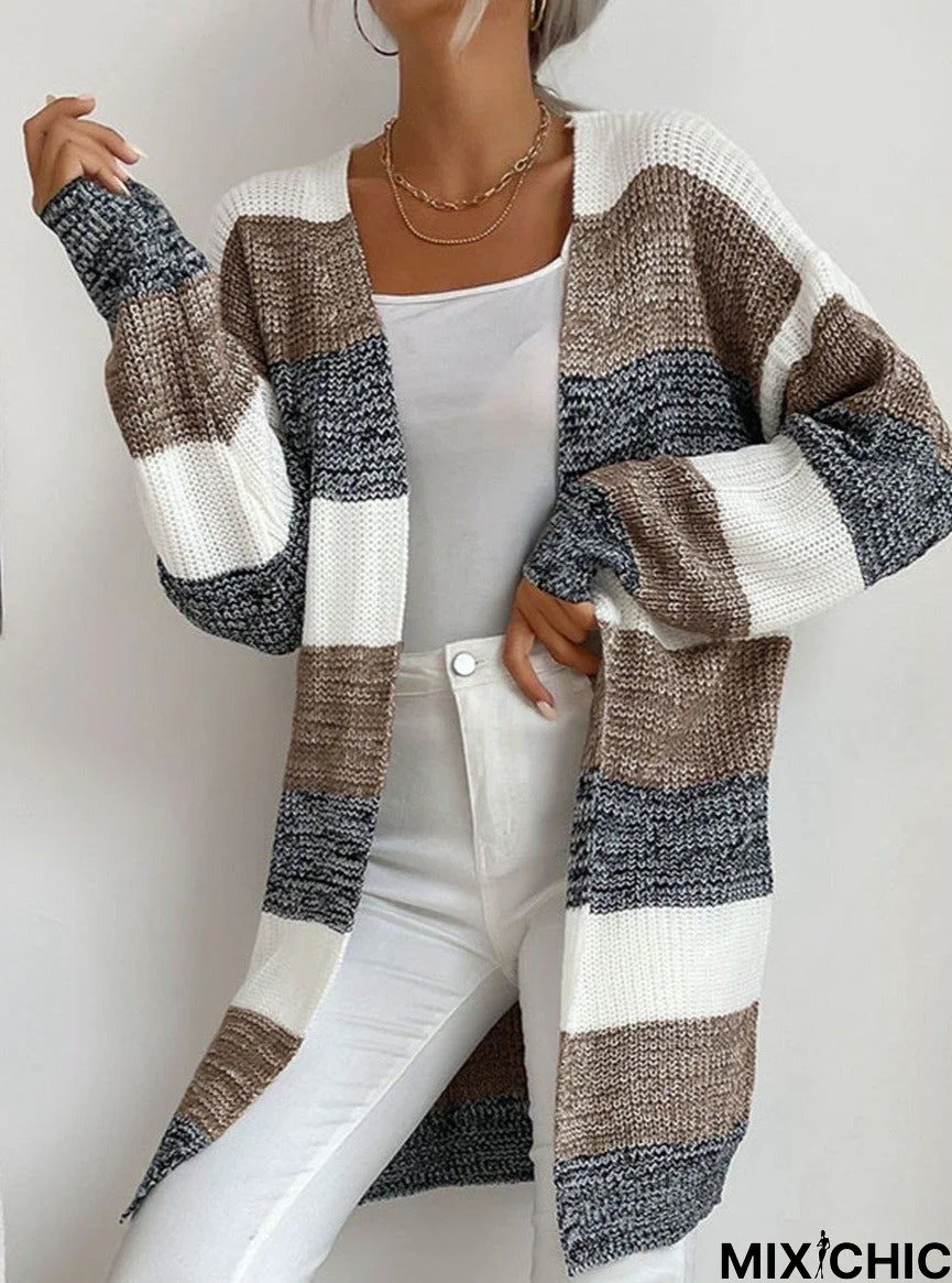 Fall/Winter Color Block Long Buttonless Sweater