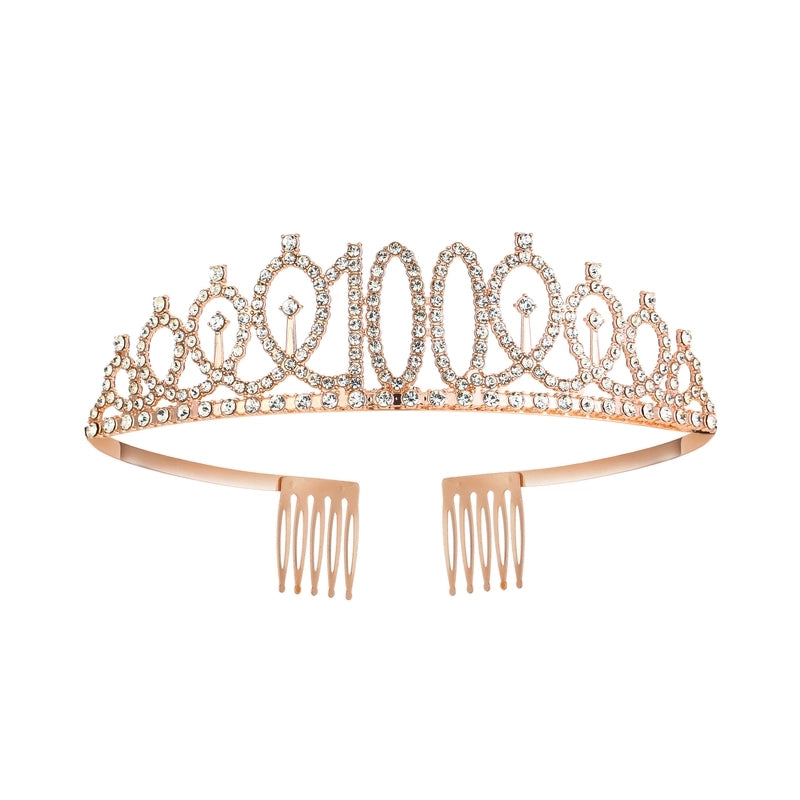 Women’s IG Style Shiny Number Crown Alloy Hollow Out Inlay Rhinestones Crown