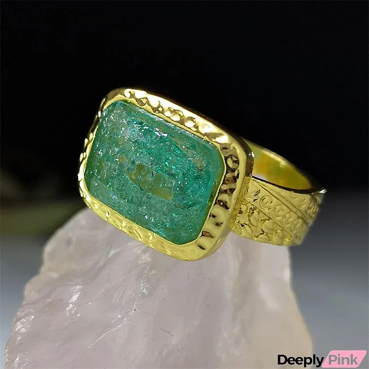 Classical Neutral  Rugged Emerald Plated Gold Ring