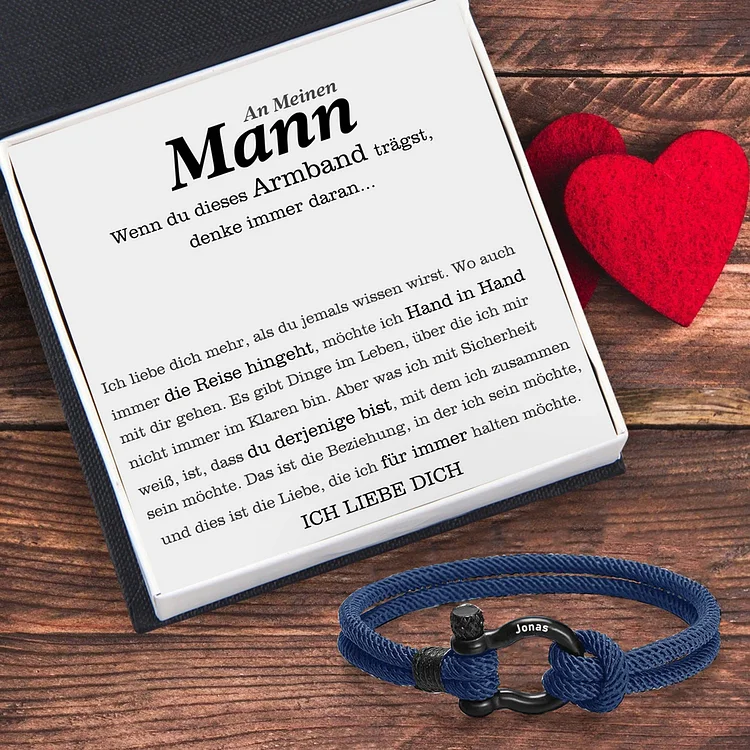 Personalisierbares 1 Name Handseil Armband-An meinen Mann-Geschenk mit Nachrichtenkarte