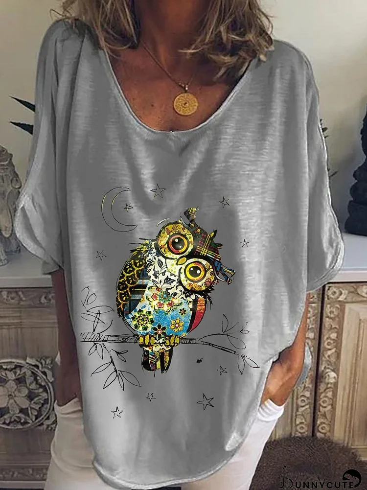 Owl Print Mid-sleeve T-shirt