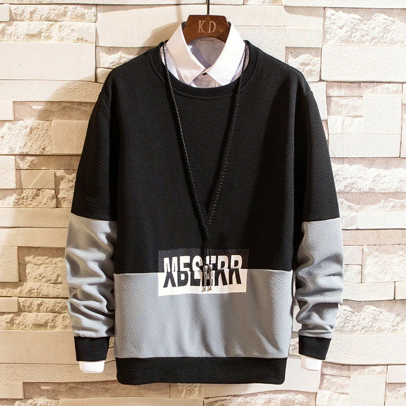 Color Block Fake Two Piece Casual Loose Japanese Style Long Sleeve Pullover Sweatshirt Techwear Shop