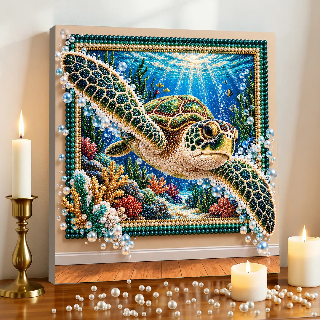 Framed Pearl Painting Kit Turtle Underwater Art 11.81x11.81in