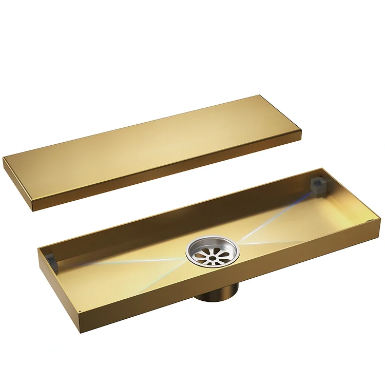 SFS-3068-GD The EVERSTEIN brushed gold 11.8inch x 3.8 inch rectangular stainless steel floor drain