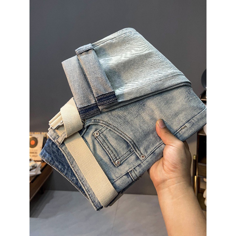 Wildrems Spring and Summer 2025 New Narrow Slim Straight Light Blue Skinny Jeans Men's Casual Trendy High-End Trousers