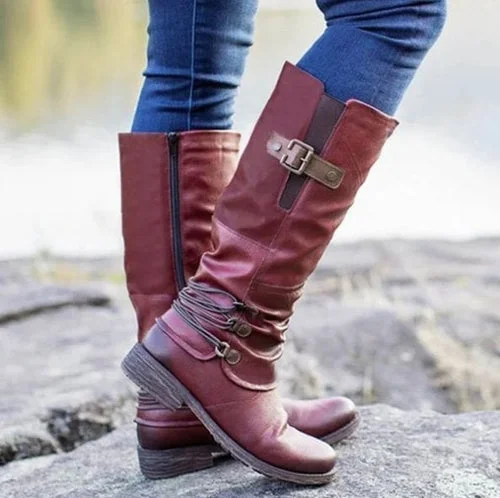 Women's Vintage Leather Zipper High Snow Boots Radinnoo.com
