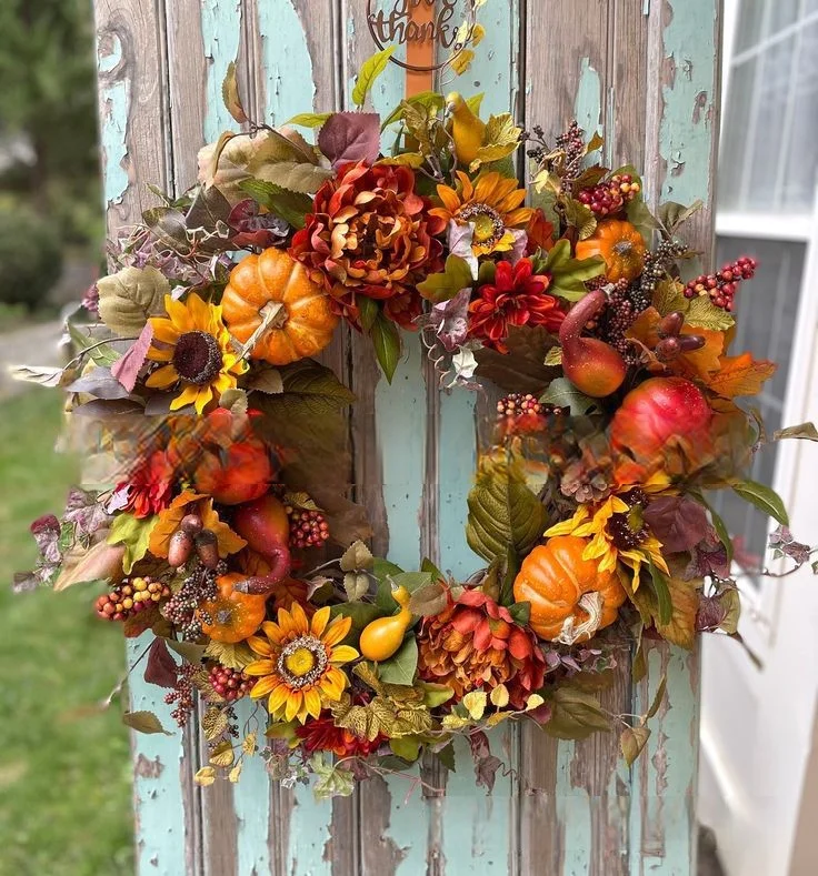 Fall Peony and Pumpkin Wreath - Year Round Wreath 4
