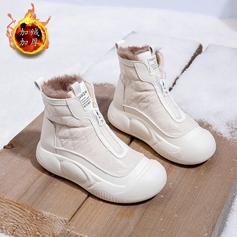 Tanguoant Tanguoant Women's Shoes High Top Shoes And Velvet Warm Cotton Shoes 2024 Winter New Platform Shoes Casual Snow Boots Female XW5812