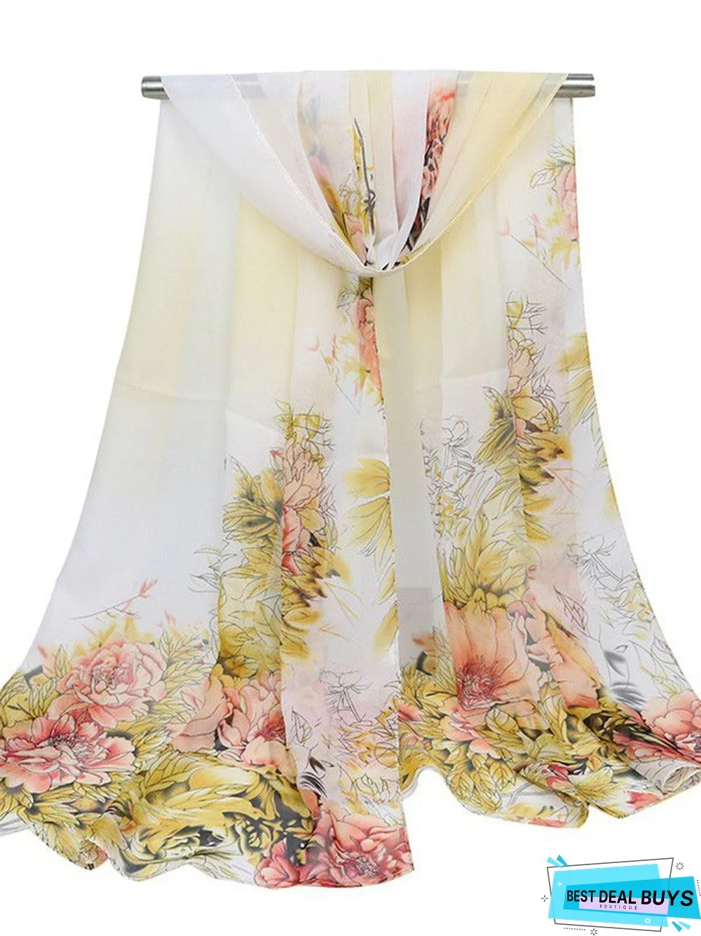 Bohemian Silk Floral Long Silk Scarf Vacation Beach Accessories