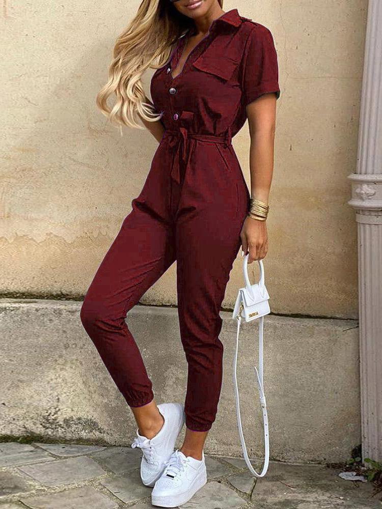 Women's V-neck Short Sleeve Pants