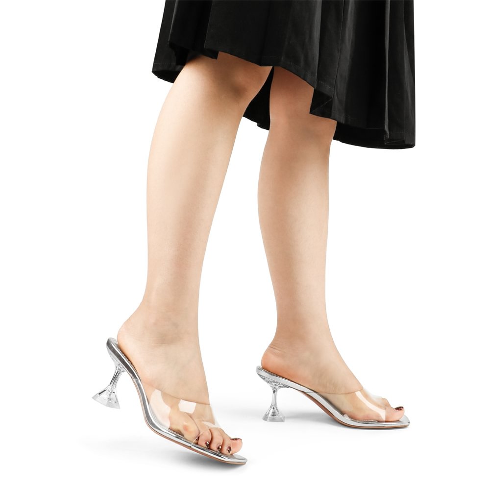 7cm/2.76''  Transparent Low Heeled Sandals Women's Slippers