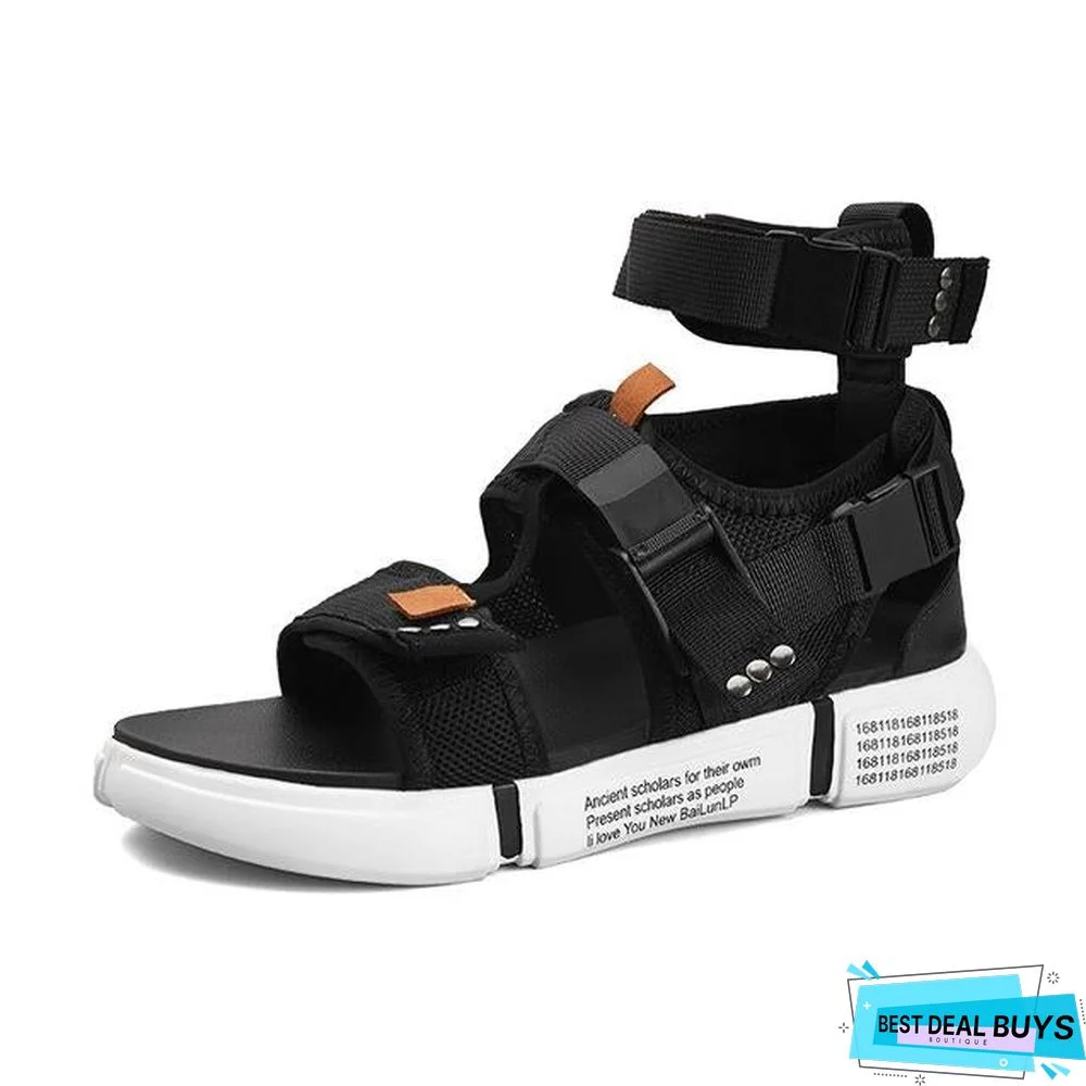 Mens Gladiator Sandals Open Toe Platform Beach Sandals Boots Rome Style Canvas Shoes