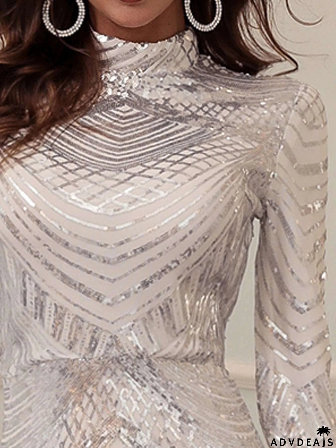 Formal Mermaid Sequin Dress M0649