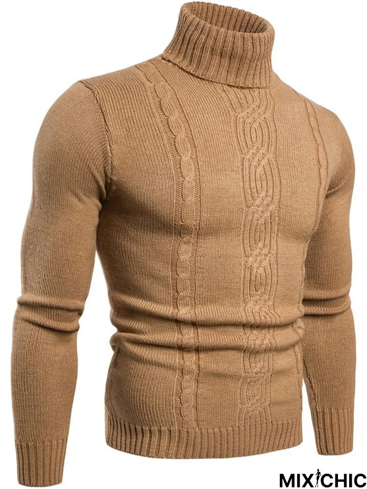 Men's Thick Solid Color High Neck Knitting Sweater