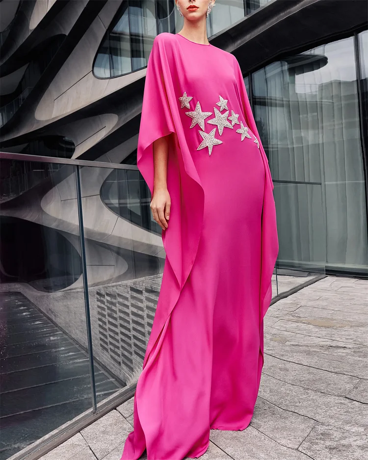 Women's Crew Neck Star Embellished Kaftan Dress