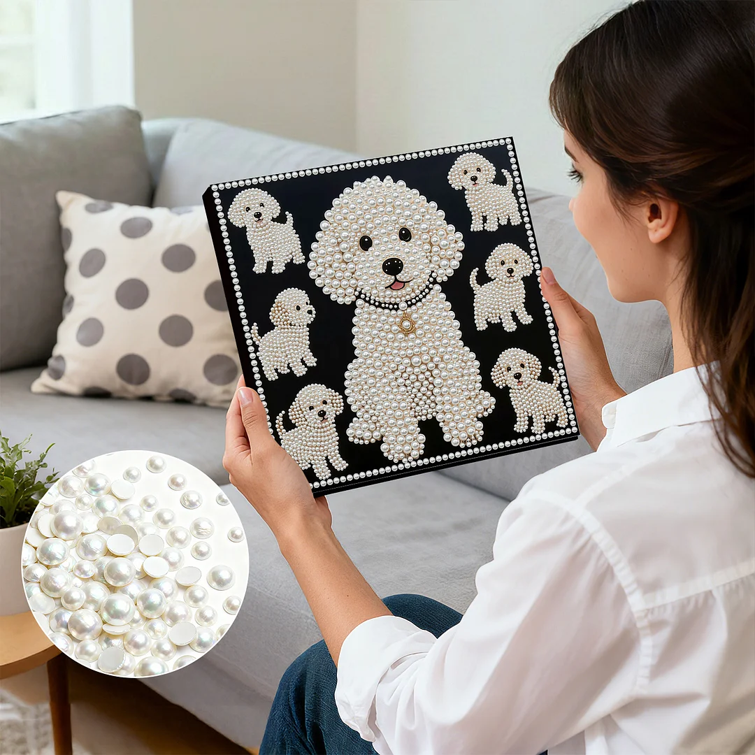 Puppy DIY Pearl Art Diamond Painting With Frame 30x30cm for Adults Home Decor