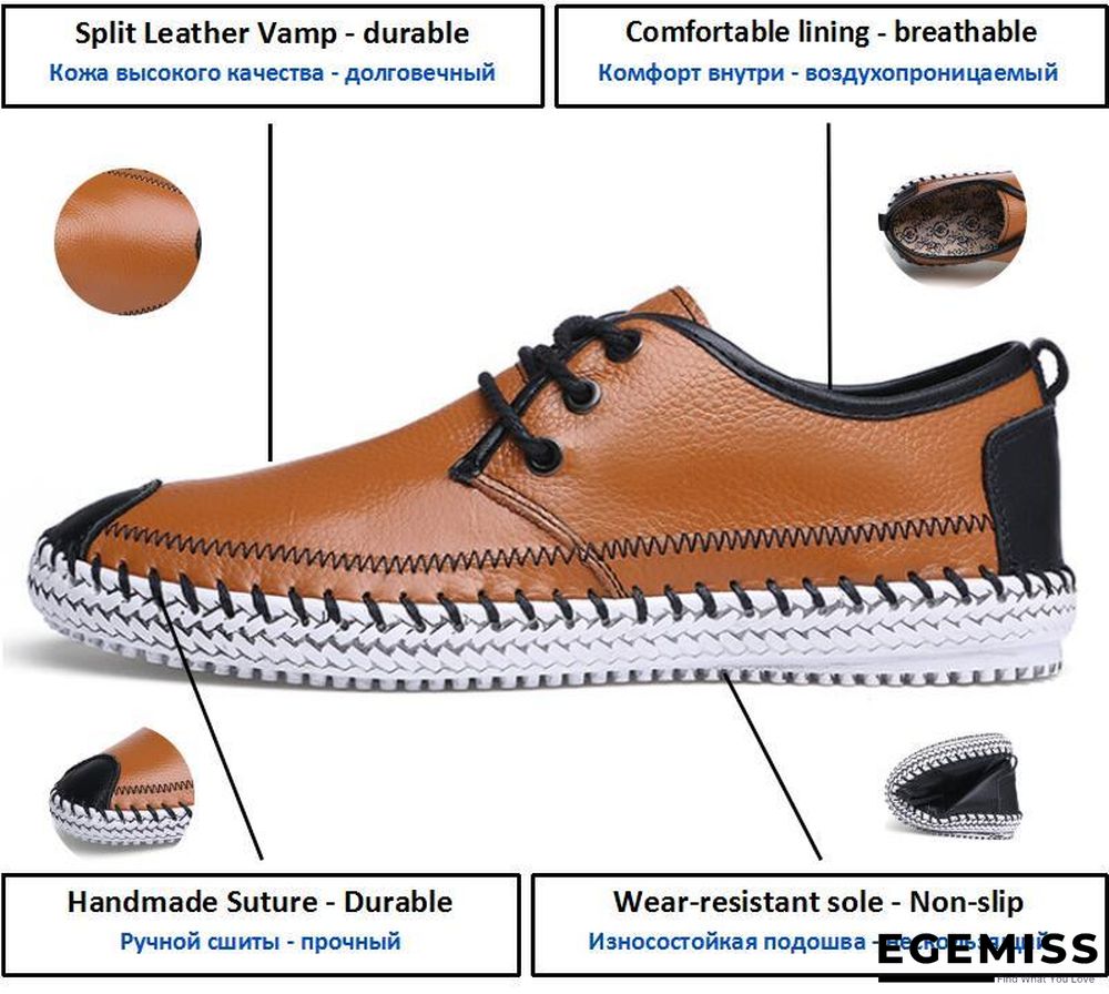 Men Breathable Comfortable Split Leather Men Loafers Flats Casual Shoes | EGEMISS
