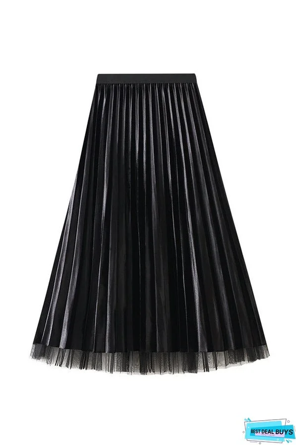 Reversible gold velvet mesh skirt