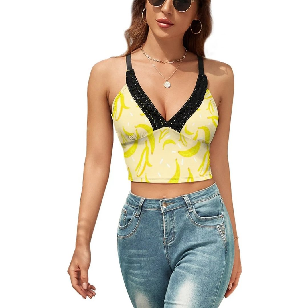 Banana Lace Sleeveless Vest Summer Women Adjustable V Neck Bralette Tank Tops Strap Crop Top Cami - neewho