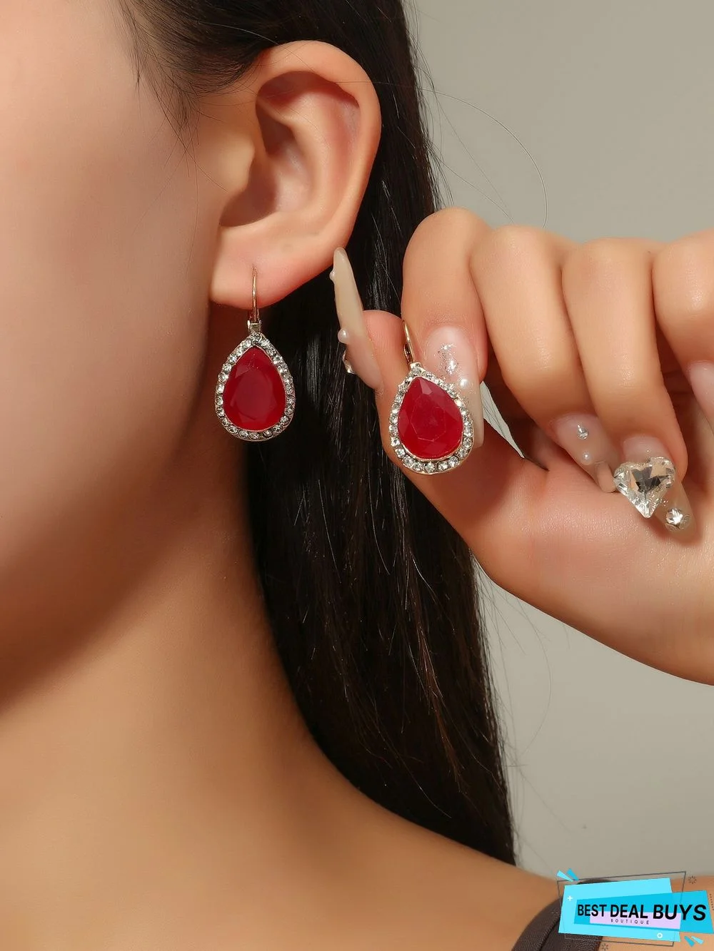 Vintage Natural Stone Drop Shaped Diamond Earrings Banquet Party Everyday Jewelry