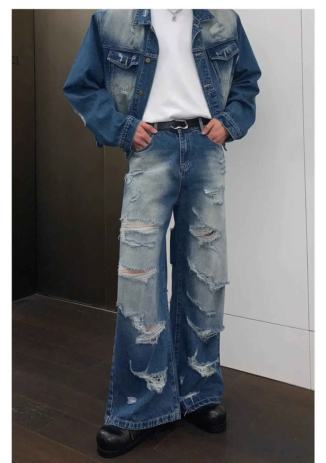 Aonga Tassel Raw Edge Ripped Straight-leg Jeans