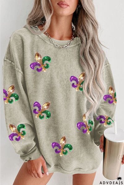 Sequin Round Neck Dropped Shoulder Sweatshirt
