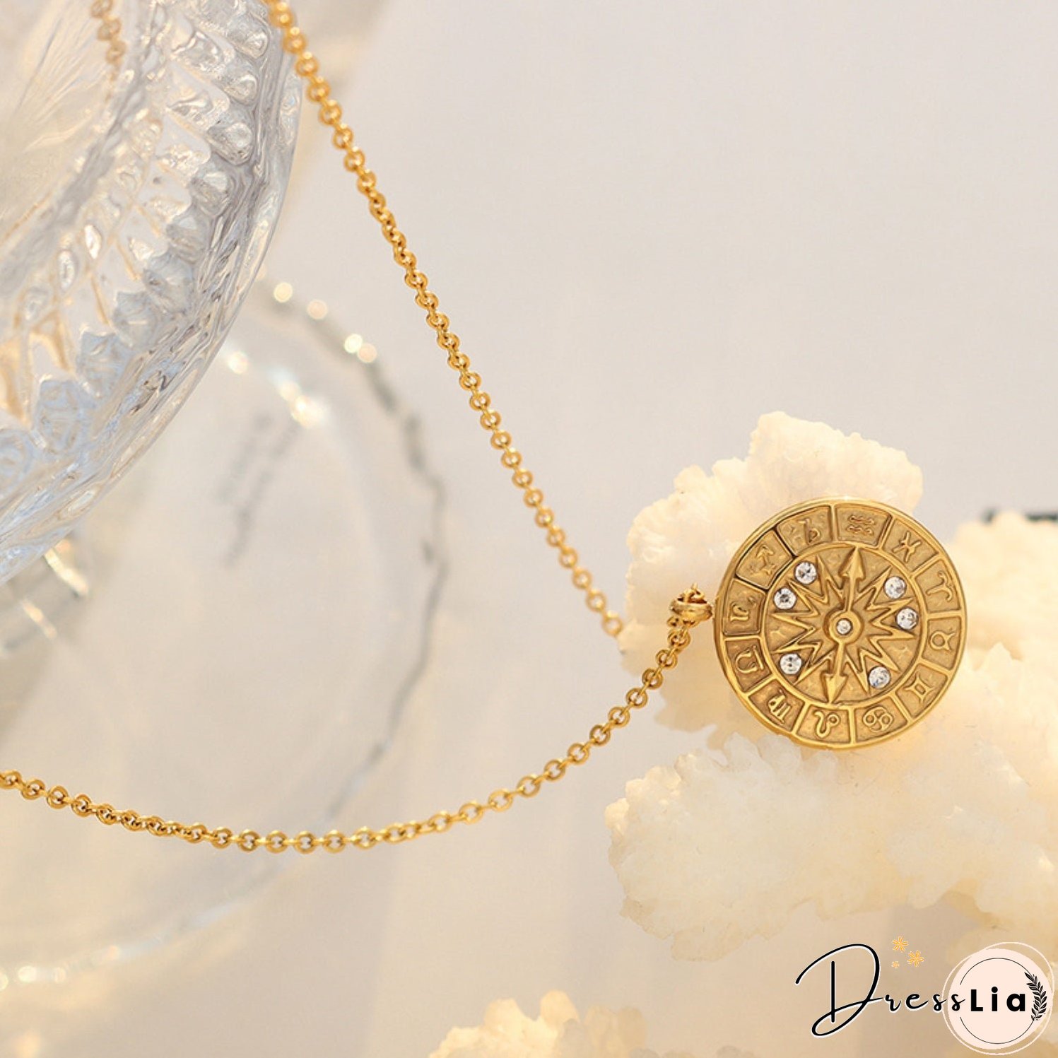 Zircon Titanium Steel Timepiece Shape Necklace