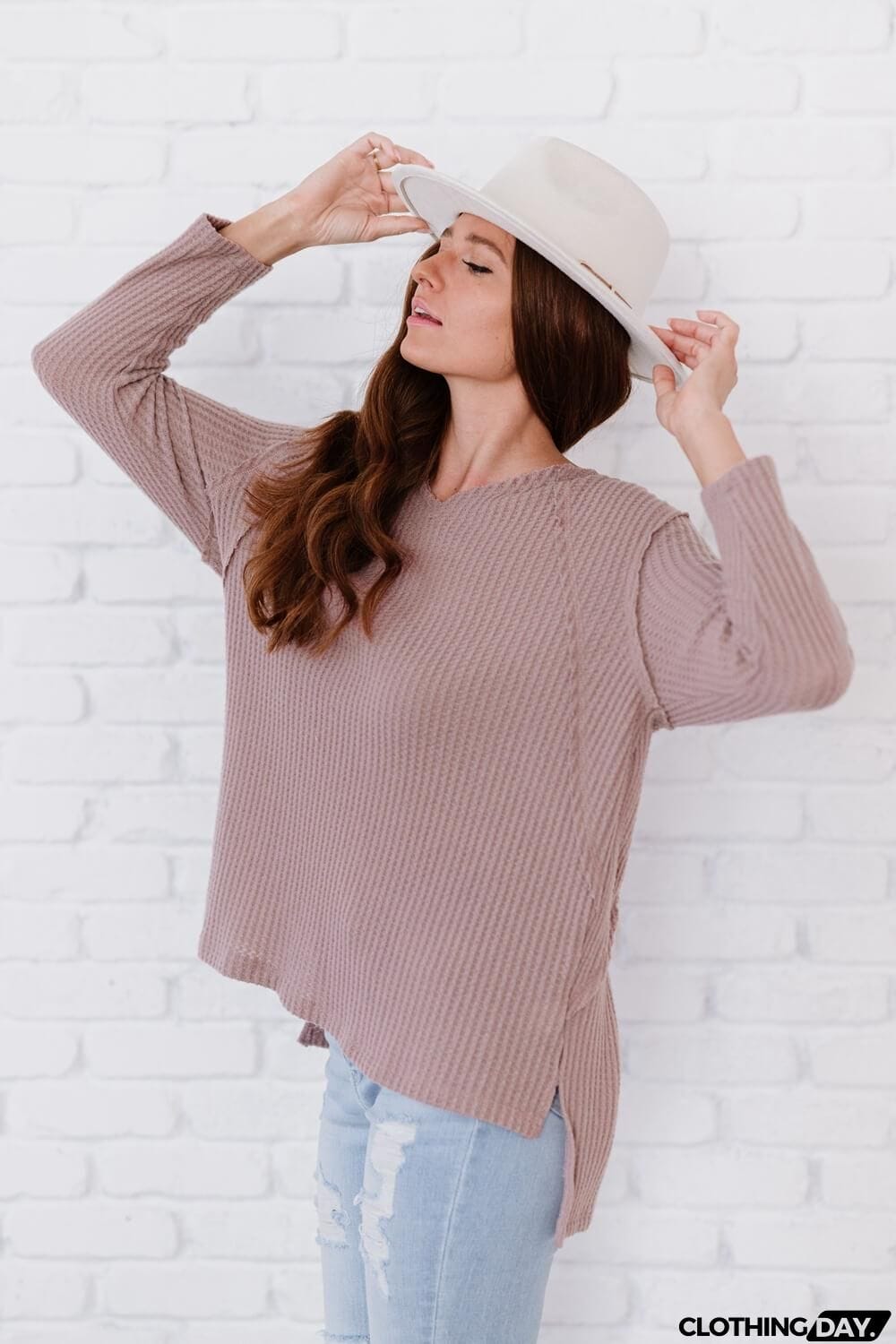 Jodifl Stay Awhile Full Size Run Waffle Knit Tee