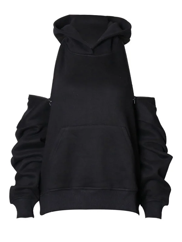 Casual Loose Long Sleeves Hollow Solid Color Hoodies Tops