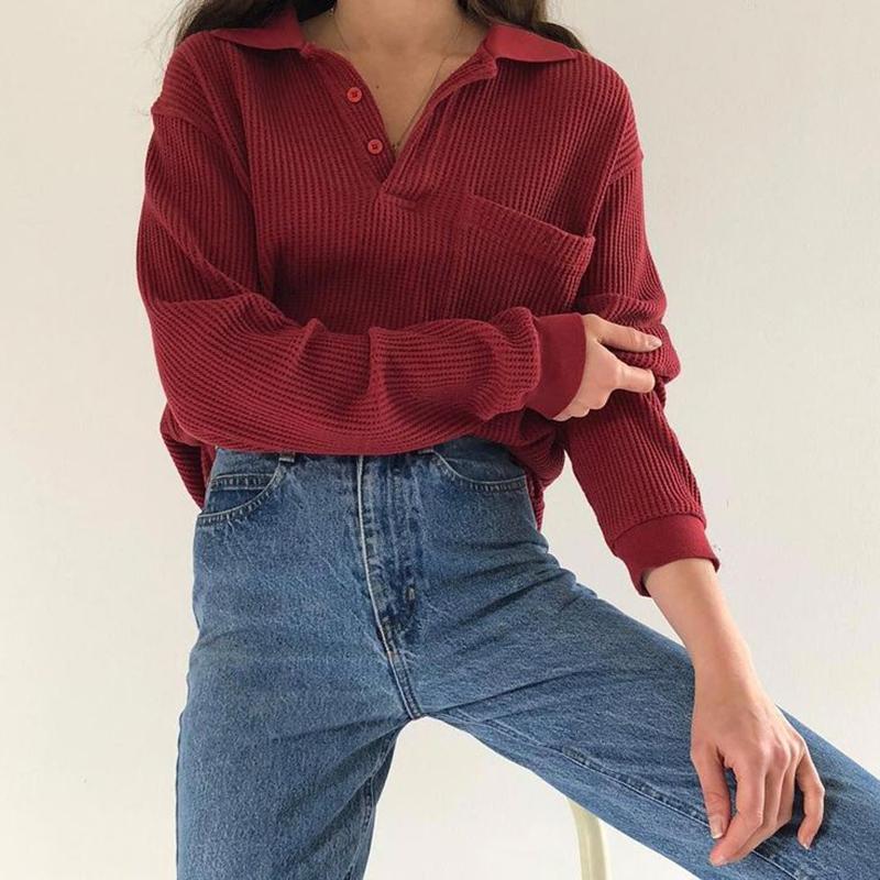 Casual Solid Color Lapel Half-button Sweater