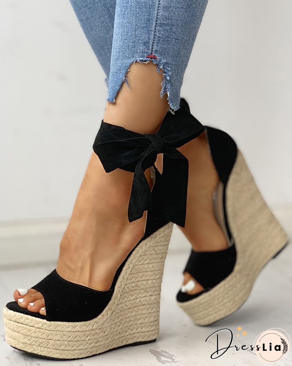 Colorblock Bowknot Platform Espadrille Sandals