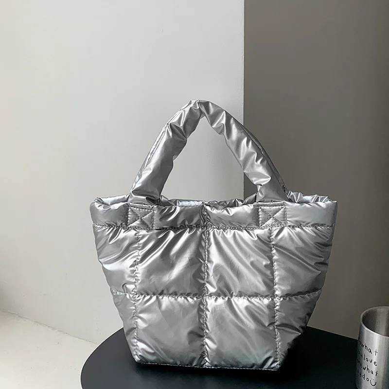 Mongw Mongw Version Of Trendy Down Bag Female Minority Design Autumn And Winter Style Simple Advanced Sense Handbag Hand Carrying Cotton Clothes Bag